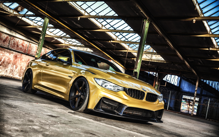 F82, tuning, BMW M4, 2017 autot, sportcars, golden m4, BMW