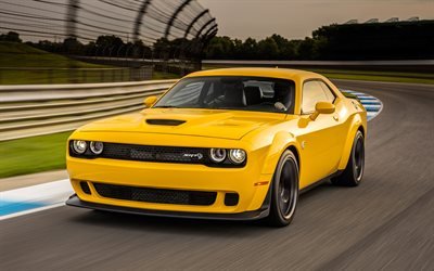 Dodge Challenger SRT, 2018, Hellcat geniş g&#246;vdeli, Sarı SRT, spor araba, Amerikan spor otomobil, Dodge