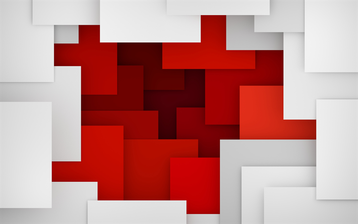 white squares, 4k, geometry, strips, red white squares