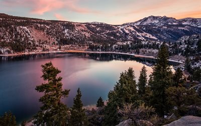 June Lake, mountains, Mono County, sunset, California, USA, America