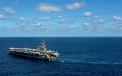 American aircraft carrier, USS Ronald Reagan, CVN 76, Nimitz, nuclear aircraft carrier, ocean, US Navy, USA
