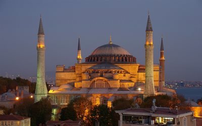 ブルーモスクがあります。, 夜, イスタンブール, トルコ, 観光, 旅
