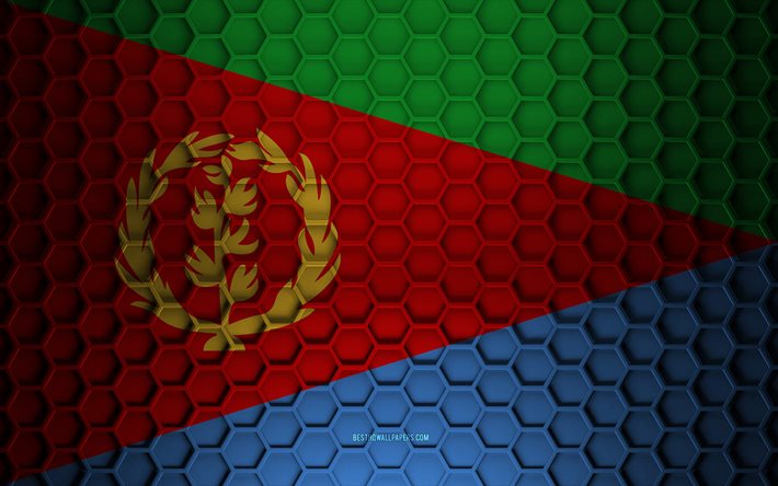 Eritrea flagga, 3d hexagoner konsistens, Eritrea, 3d struktur, Eritrea 3d flagga, metall konsistens