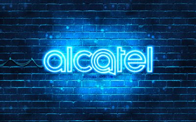 Alcatel mavi logo, 4k, mavi brickwall, Alcatel logo, markalar, Alcatel neon logo, Alcatel