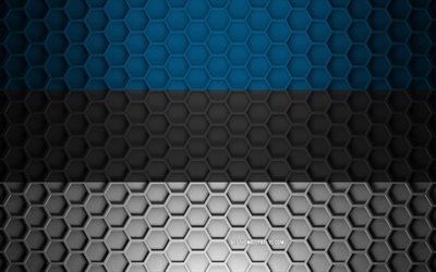 Estonia flag, 3d hexagons texture, Estonia, 3d texture, Estonia 3d flag, metal texture, flag of Estonia
