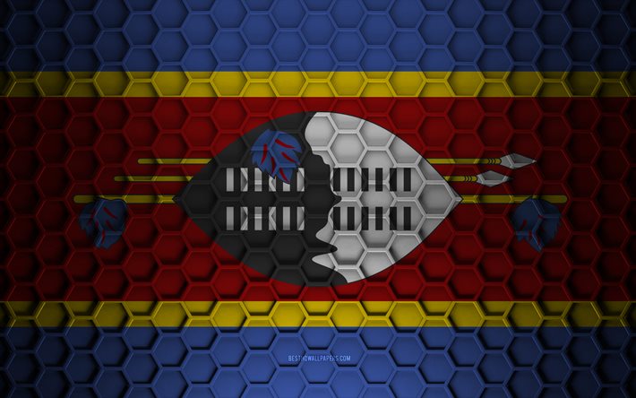 Bandeira Eswatini, textura de hex&#225;gonos 3D, Eswatini, textura 3D, bandeira Eswatini 3D, textura de metal, bandeira de Eswatini