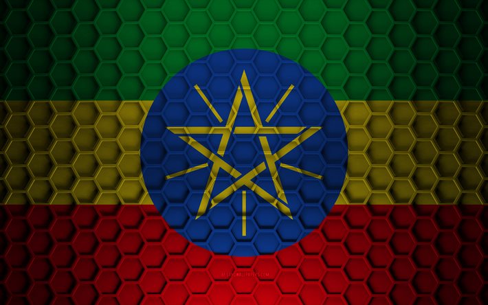 Etiopiens flagga, 3d sexkantiga konsistens, Etiopien, 3d konsistens, Etiopiens 3d flagga, metall konsistens