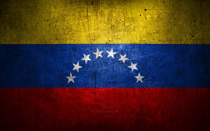 Venezuelan metallilippu, grunge-taide, Etel&#228;-Amerikan maat, Venezuelan p&#228;iv&#228;, kansalliset symbolit, Venezuelan lippu, metalliliput, Etel&#228;-Amerikka, Venezuela