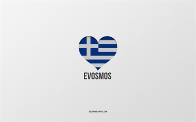 I Love Evosmos, Greek cities, Day of Evosmos, gray background, Evosmos, Greece, Greek flag heart, favorite cities, Love Evosmos