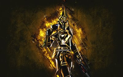 Fortnite Exalted Gold Eternal Knight G&#246;r&#252;n&#252;m&#252;, Fortnite, ana karakterler, sarı taş arka plan, Exalted Gold Eternal Knight, Fortnite g&#246;r&#252;n&#252;mleri, Exalted Gold Ebedi Ş&#246;valye G&#246;r&#252;n&#252;m&#252;, Exalted Gold 