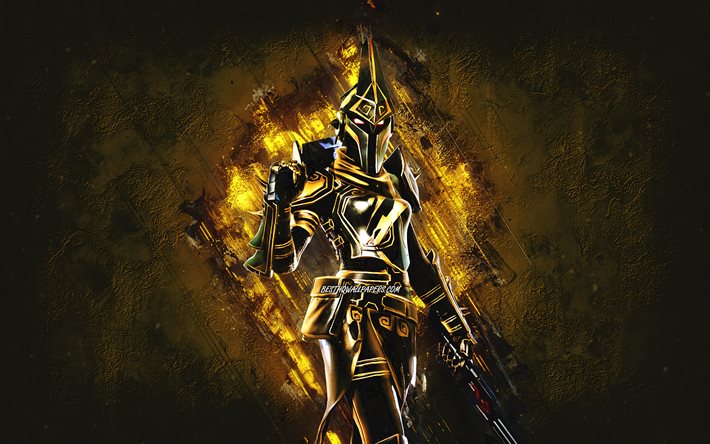 Fortnite Exalted Gold Eternal Knight Skin, Fortnite, huvudpersoner, gul stenbakgrund, Exalted Gold Eternal Knight, Fortnite skinn, Exalted Gold Eternal Knight Skin, Exalted Gold Eternal Knight Fortnite, Fortnite characters