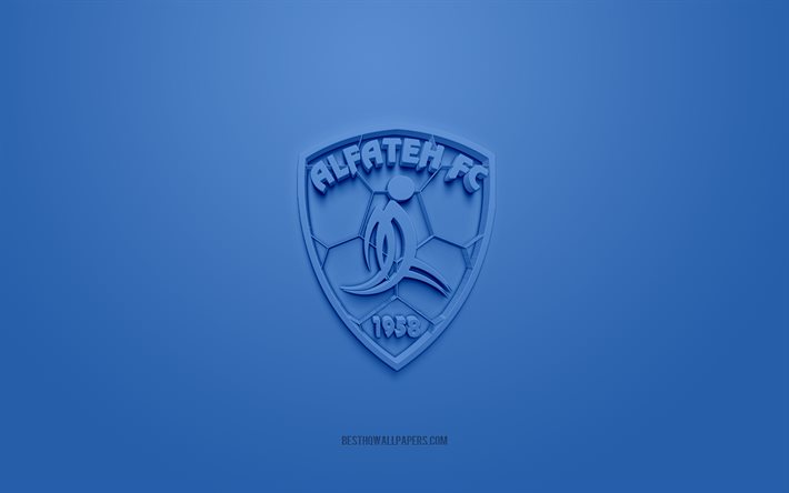 Al Fateh SC, yaratıcı 3D logo, mavi arka plan, SPL, Suudi Arabistan Futbol Kul&#252;b&#252;, Suudi Profesyonel Ligi, Hofuf, Suudi Arabistan, 3d sanat, futbol, Al Fateh SC 3d logo