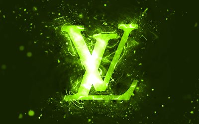 Louis Vuittonin lime-logo, 4k, neonvalot, luova, lime-abstrakti tausta, Louis Vuitton-logo, muotibr&#228;ndit, Louis Vuitton