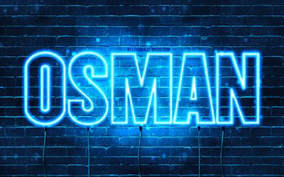 Osman, 4k, wallpapers with names, Osman name, blue neon lights, Happy Birthday Osman, popular arabic male names, picture with Osman name