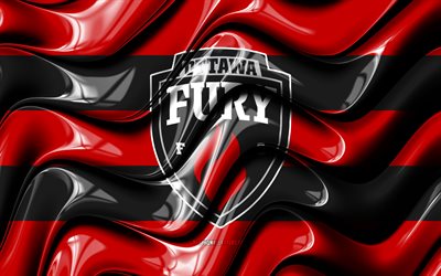 Drapeau Ottawa Fury, 4k, vagues 3D rouges et noires, USL, équipe canadienne de soccer, logo Ottawa Fury, football, soccer, Ottawa Fury FC