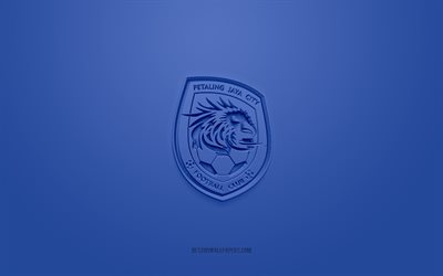 Petaling Jaya City FC, creative 3D logo, blue background, 3d emblem, Malaysian Football Club, Malaysia Super League, Petaling Jaya, Malaysia, 3d art, football, Petaling Jaya City FC 3d logo