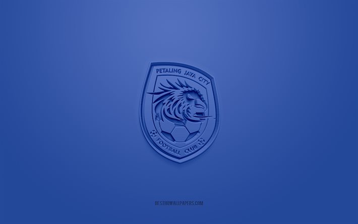 ペタリンジャヤシティFC, クリエイティブな3Dロゴ, 青い背景, 3Dエンブレム, マレーシアサッカークラブ, マレーシアスーパーリーグ, ペタリンジャヤ, マレーシア, 3Dアート, フットボール。, ペタリンジャヤシティFC3Dロゴ