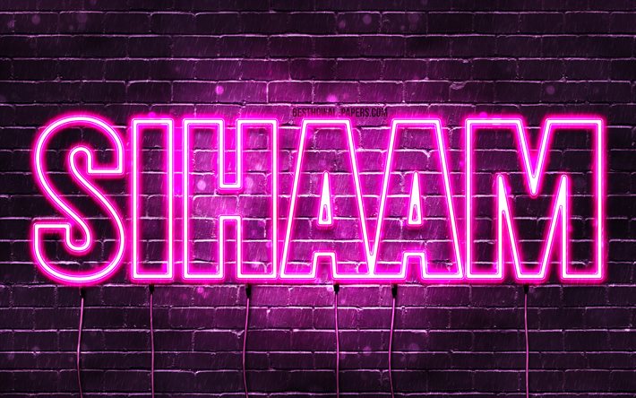 Sihaam, 4k, sfondi con nomi, nomi femminili, nome Sihaam, luci al neon viola, buon compleanno Sihaam, nomi femminili arabi popolari, foto con nome Sihaam