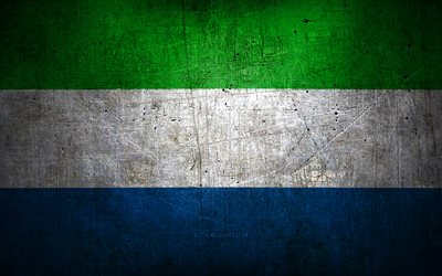 Sierra Leone metallflagga, grungekonst, afrikanska länder, nationella symboler, Sierra Leone flagga, metallflaggor, Afrika, Sierra Leone