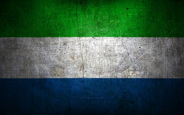 Sierra Leone metal flag, grunge art, African countries, national symbols, Sierra Leone flag, metal flags, Flag of Sierra Leone, Africa, Sierra Leone