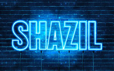 Shazil, 4k, taustakuvat nimill&#228;, Shazilin nimi, siniset neonvalot, Hyv&#228;&#228; syntym&#228;p&#228;iv&#228;&#228; Shazil, suosittuja arabialaisia miesten nimi&#228;, kuva Shazilin nimell&#228;