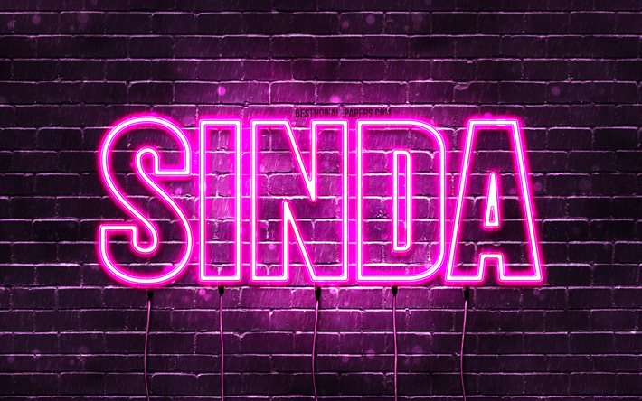 Sinda, 4k, wallpapers with names, female names, Sinda name, purple neon lights, Happy Birthday Sinda, popular arabic female names, picture with Sinda name