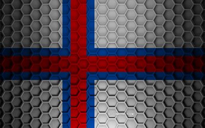 Bandeira das Ilhas Faro&#233;, textura de hex&#225;gonos 3D, Ilhas Faro&#233;, textura 3D, textura de metal, bandeira das Ilhas Faro&#233;