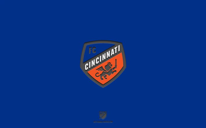 FC Cincinnati, blue background, American soccer team, FC Cincinnati emblem, MLS, Ohio, USA, soccer, FC Cincinnati logo