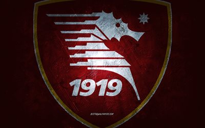 US Salernitana 1919, Italian football team, burgundy background, US Salernitana 1919 logo, grunge art, Serie B, football, Italy, US Salernitana 1919 emblem