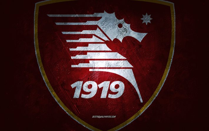 US Salernitana 1919, italienskt fotbollslag, vinr&#246;d bakgrund, US Salernitana 1919-logotyp, grunge konst, Serie B, fotboll, Italien, US Salernitana 1919 emblem