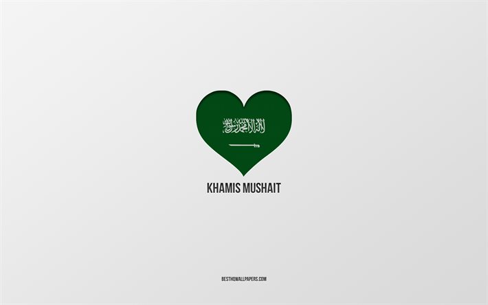 ich liebe khamis mushait, saudi-arabien-st&#228;dte, tag von khamis mushait, saudi-arabien, khamis mushait, grauer hintergrund, saudi-arabien-flaggenherz, liebe khamis mushait