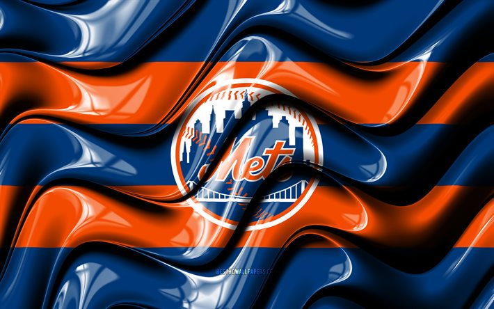 New York Mets flag, 4k, blue and orange 3D waves, MLB, american baseball team, New York Mets logo, baseball, New York Mets, NY Mets