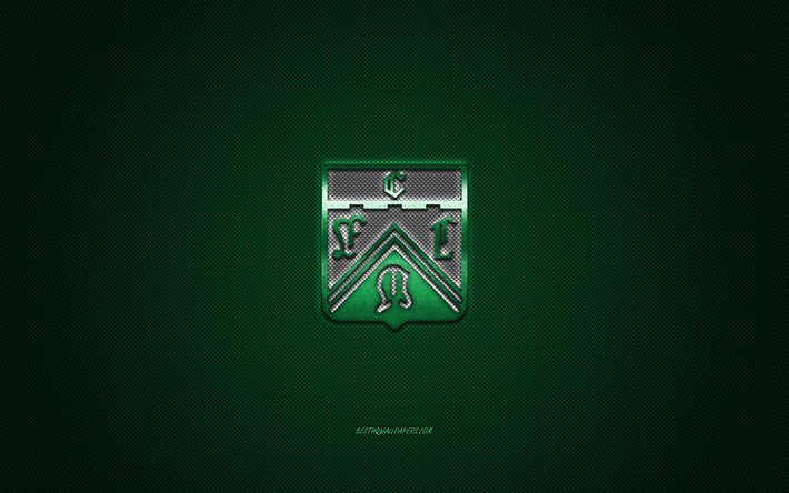 Ferro Carril Oeste, clube de futebol argentino, logotipo verde, fundo verde de fibra de carbono, Primera B Nacional, futebol, Buenos Aires, Argentina, logotipo Ferro Carril Oeste