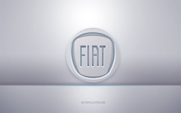 Logotipo 3D branco da Fiat, fundo cinza, logotipo da Fiat, arte criativa em 3D, Fiat, emblema em 3D