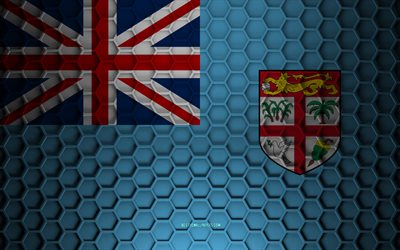 Bandiera delle Figi, texture di esagoni 3d, Figi, texture 3d, bandiera delle Figi 3d, struttura del metallo, bandiera delle Figi