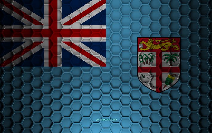 Fiji bayrağı, 3d altıgenler doku, Fiji, 3d doku, Fiji 3d bayrak, metal doku, bayrak Fiji