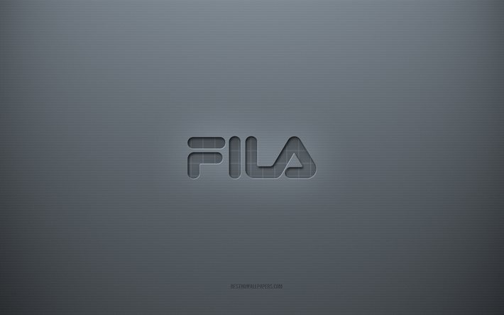 Fila-logotyp, gr&#229; kreativ bakgrund, Fila-emblem, gr&#229; pappersstruktur, Fila, gr&#229; bakgrund, Fila 3d-logotyp