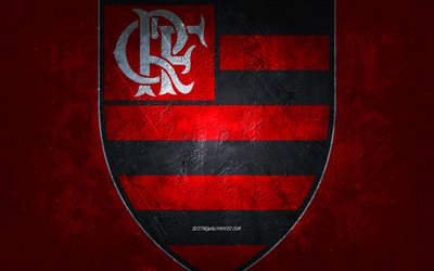 Flamengo RJ, Brazilian football team, red background, Flamengo RJ logo, grunge art, Serie A, Brazil, football, Flamengo emblem