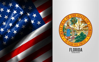 Selo da Fl&#243;rida, bandeira dos EUA, emblema da Fl&#243;rida, bras&#227;o da Fl&#243;rida, bandeira americana, Fl&#243;rida, EUA