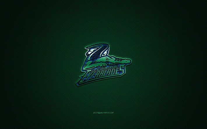 Florida Everblades, club de hockey am&#233;ricain, ECHL, logo bleu, fond vert en fibre de carbone, East Coast Hockey League, hockey, Floride, &#201;tats-Unis, logo Florida Everblades