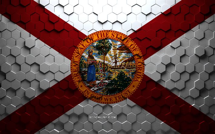 Bandiera della Florida, arte a nido d&#39;ape, bandiera degli esagoni della Florida, Florida, arte degli esagoni 3d, bandiera della Florida