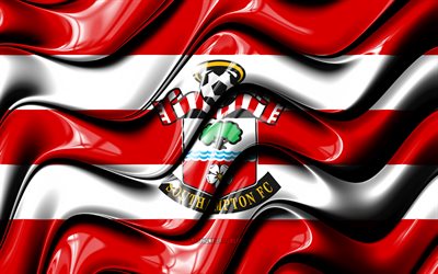 Southampton FC flag, 4k, red and white 3D waves, Premier League, english football club, football, Southampton FC logo, Southampton FC, soccer