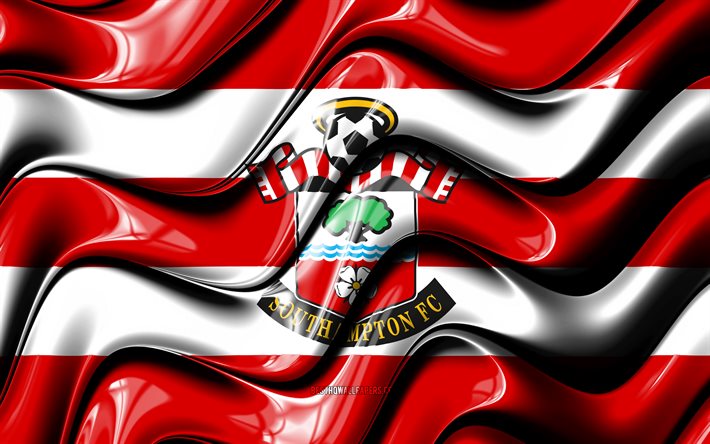 Southampton FC-flagga, 4k, r&#246;da och vita 3D-v&#229;gor, Premier League, engelsk fotbollsklubb, fotboll, Southampton FC-logotyp, Southampton FC