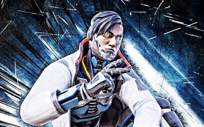 4k, Whitelisted Crypto, arte grunge, Apex Legends, Apex Legends characters, The Adrenaline Junkie, Whitelisted, raios abstratos azuis, Whitelisted Crypto Skin, Crypto Apex Legends Whitelisted