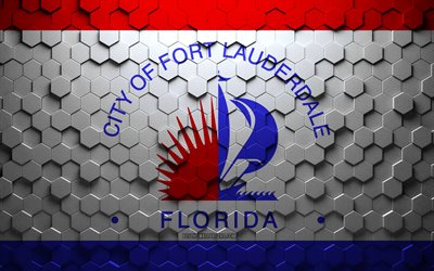 Flag of Fort Lauderdale, Florida, honeycomb art, Fort Lauderdale hexagons flag, Fort Lauderdale, 3d hexagons art, Fort Lauderdale flag