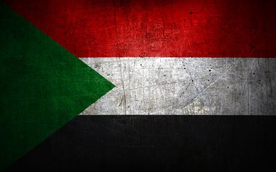 Sudanesisk metallflagga, grungekonst, afrikanska länder, Sudans dag, nationella symboler, Sudans flagga, metallflaggor, Afrika, Sudan