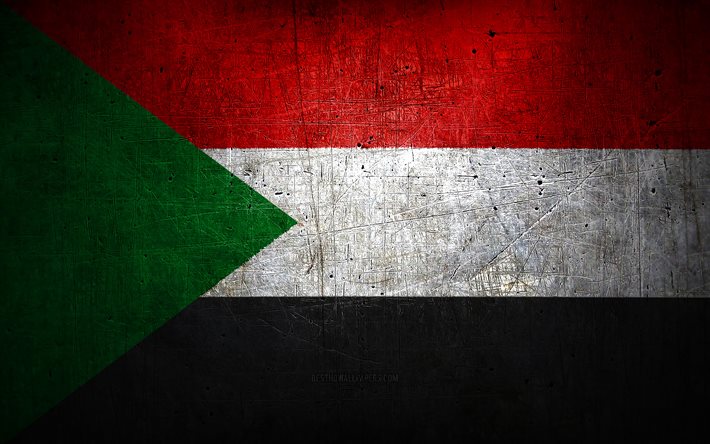 sudanesische metallflagge, grunge-kunst, afrikanische l&#228;nder, tag des sudan, nationale symbole, sudan-flagge, metallflaggen, flagge des sudan, afrika, sudanesische flagge, sudan