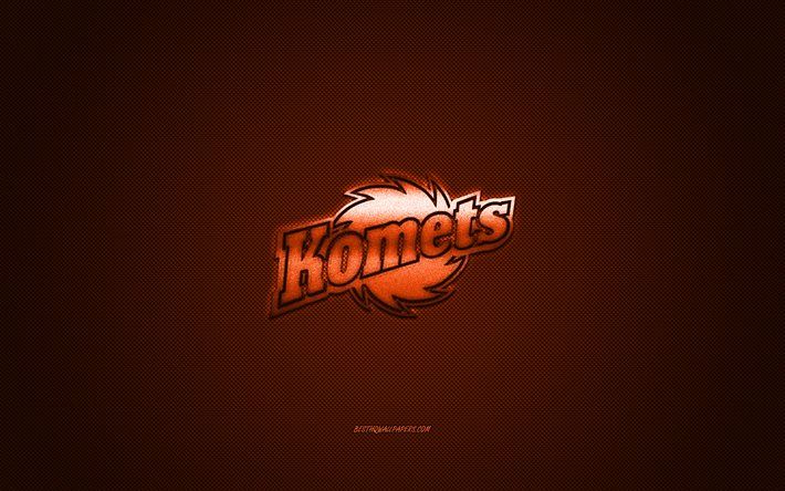 Fort Wayne Komets, club de hockey am&#233;ricain, ECHL, logo orange, fond orange en fibre de carbone, East Coast Hockey League, hockey, Indiana, &#201;tats-Unis, logo Fort Wayne Komets