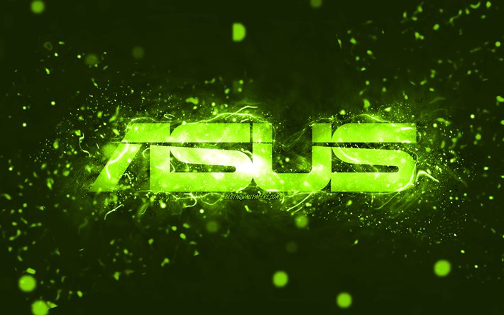 Asusライムのロゴ, 4k, ライムネオンライト, creative クリエイティブ, ライムの抽象的な背景, Asusのロゴ, お, アスサ