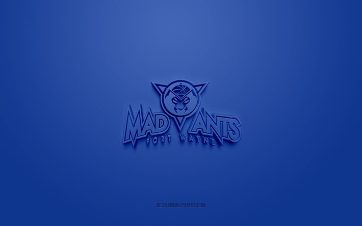 Fort Wayne Mad Ants, logo 3D creativo, sfondo blu, NBA G League, emblema 3d, American Basketball Club, Indiana, USA, arte 3d, basket, logo 3d di Fort Wayne Mad Ants